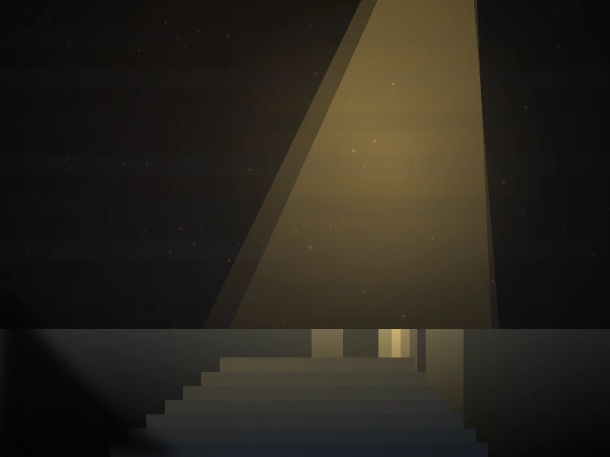 Skulpturale Treppe mit starkem Licht-Schatten-Kontrast