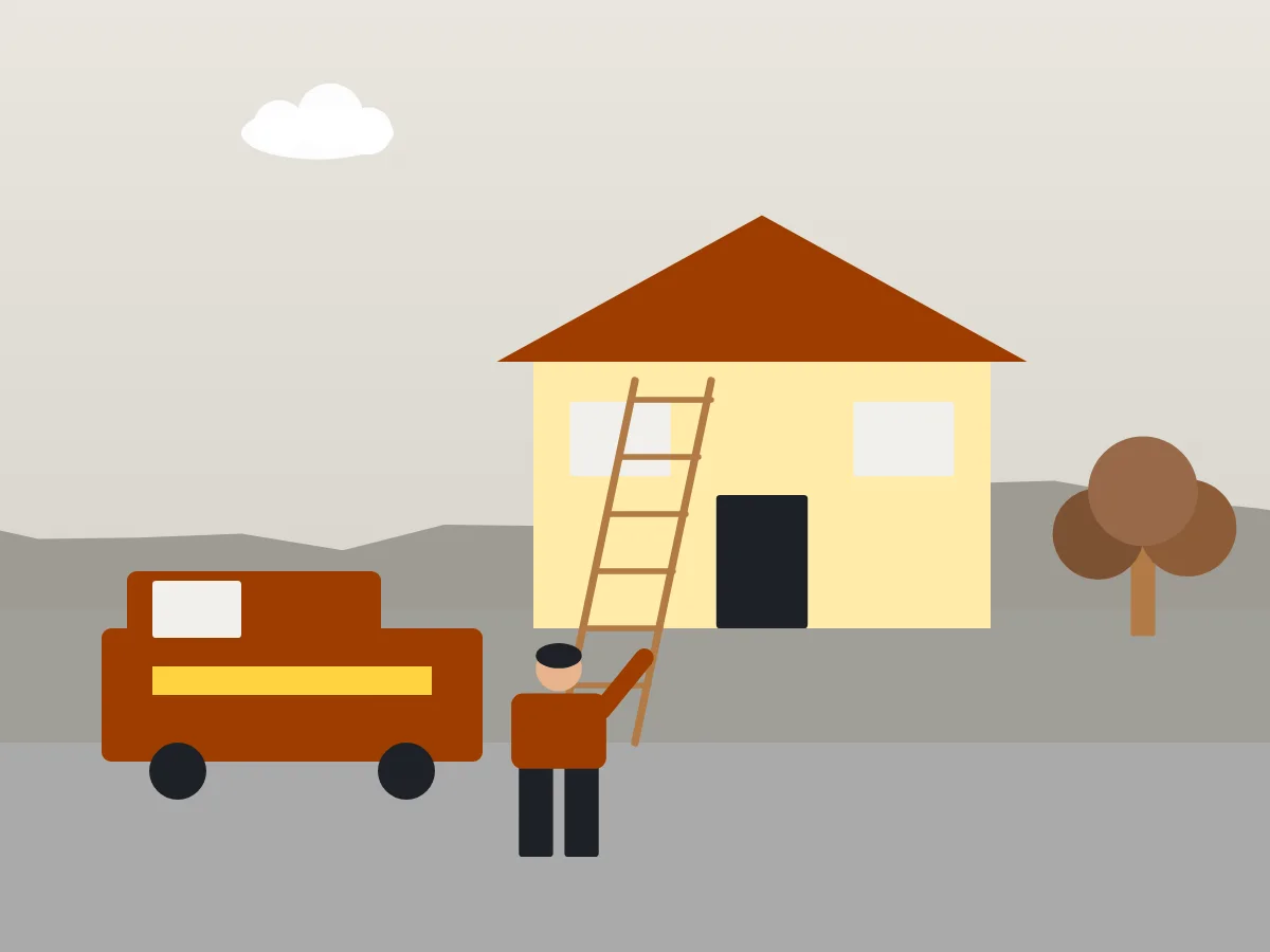 Illustration: Haus mit Leiter und Firmenwagen vor der Einfahrt