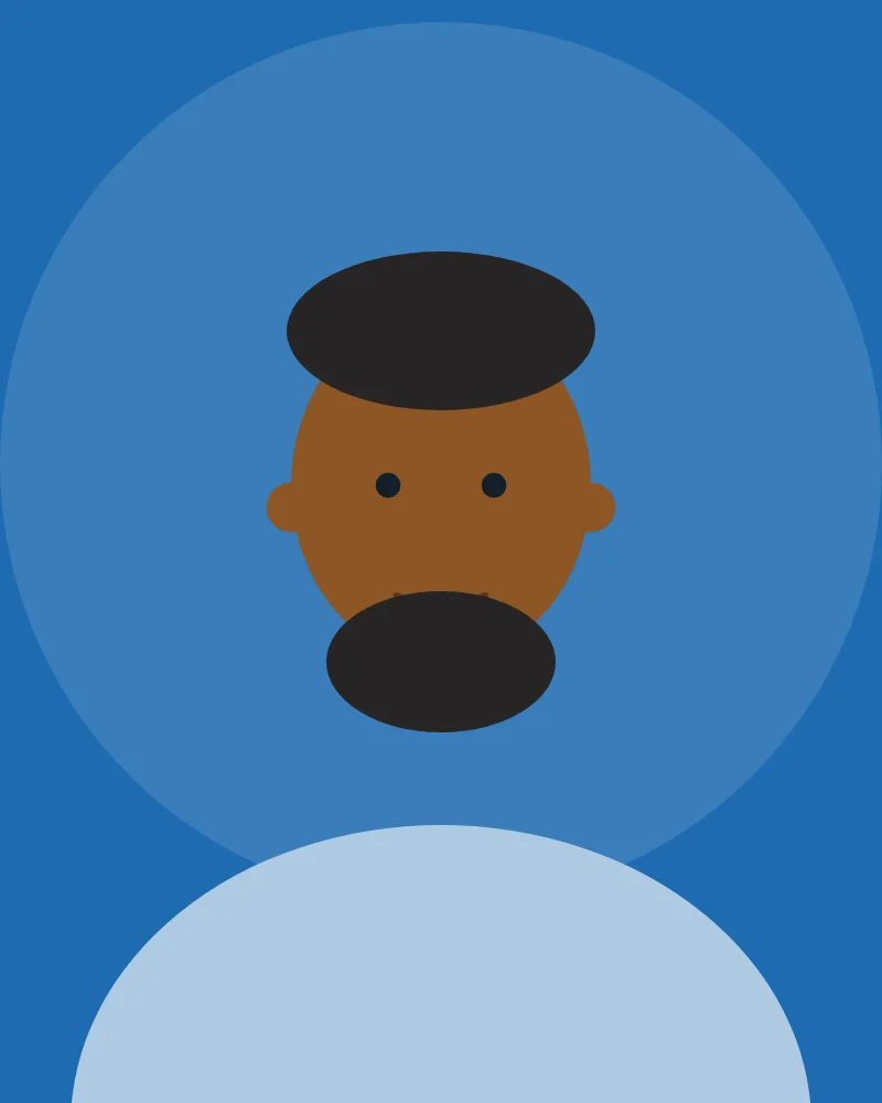 Stilisiertes Portrait: Person mit Bart vor blauem Hintergrund